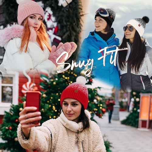 FZ FANTASTIC ZONE Womens Winter Hats Warm Knit Fleece Lined Cap Pompom Beanie Hats for Women Cold Weather