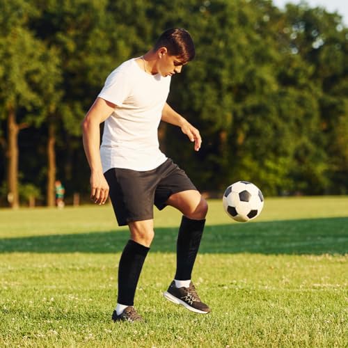 Black Soccer Shin Guard Sleeves 4 Pairs for Youth & Adults - Breathable & Elastic