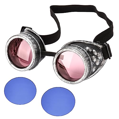Steampunk Goggles SANGLE SOPFFY Steampunk Glasses Vintage Goggles Changeable Colored Lens Halloween Costume Accessory