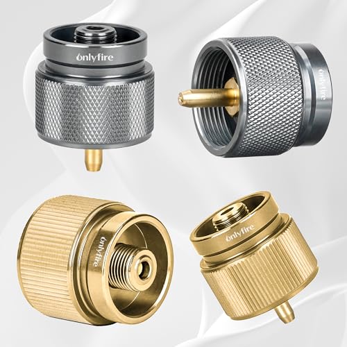 Camping Stove Adapter for 1LB Propane Gas Cylinder - Grey & Gold 2-Pack