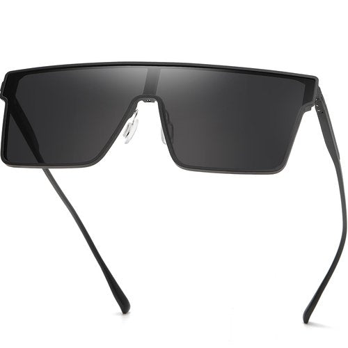 DUCO Square Oversized Fashion Sunglasses for Men Polarized Flat Top UV400 Protection Metal Frame Big Large DC3055