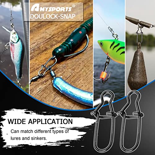 High Strength Fishing Snap Clips Duo Lock Snap Swivels Stainless Steel Black Nickel 110lb 100pcs - Size6