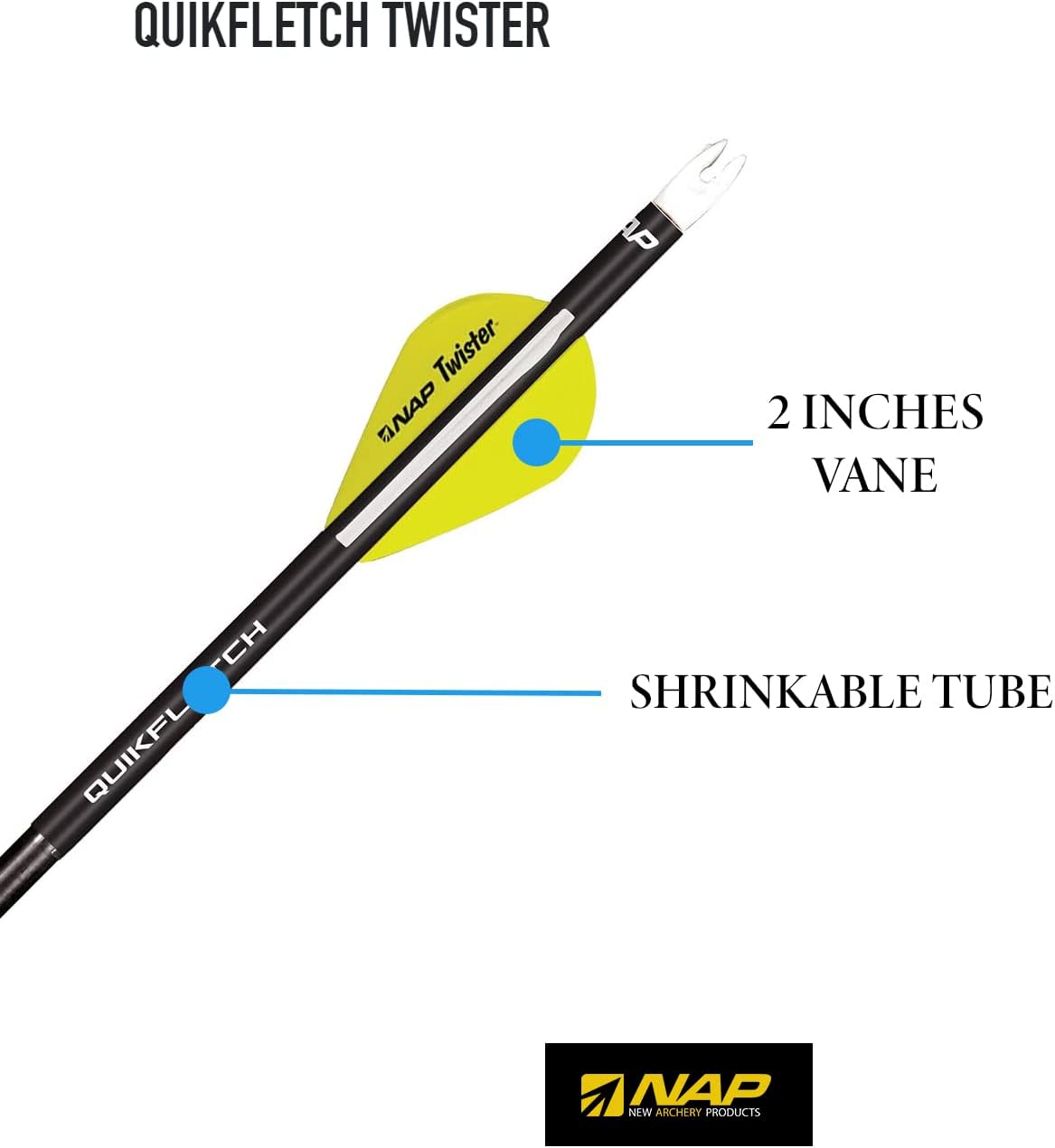 New Archery Products Quikfletch Twister 2" 3-Vane Stabilizing Fletching for Increased Accuracy of Compound Bow Arrows & Crossbow Bolts - 6 Pack
