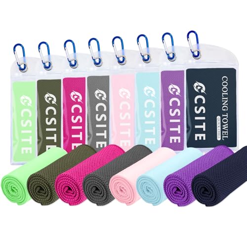 8 Pack Cooling Towels 47x12 Inches for Neck and Face - Military Green, Dark Gray, Navy Blue, Purple, Rose Red, Macaron Pink, Macaron Blue, Macaron Pink