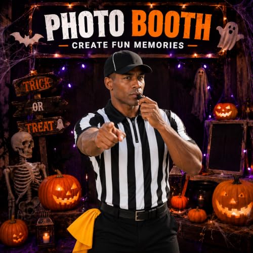 Large Referee Costume Set with Shirt, Hat, Penalty Flag & Whistle - Unisex Sports Costume