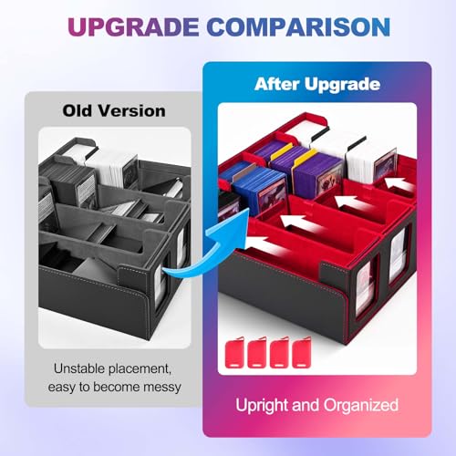 UAONO 4-Row Trading Card Storage Box with Commander Display - Black & Red