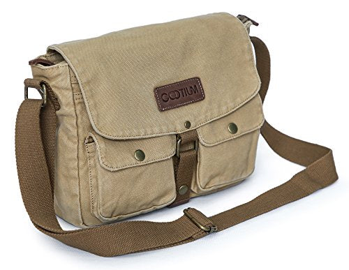 GOOTIUM Canvas Messenger Bag - Vintage Crossbody Shoulder Bag Military Satchel Khaki
