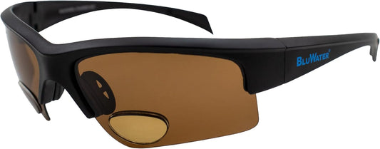 Global Vision BluWater Polarized Bifocal Sunglasses For Men & Women Fishing Glasses With Bifocals +2.0 Magnification Black Frame w/Polarized Brown Lenses