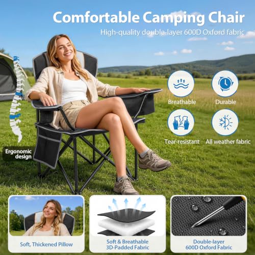 Oversized Camping Chair 2 Pack Heavy Duty Folding Lawn Chairs 500LBS Support