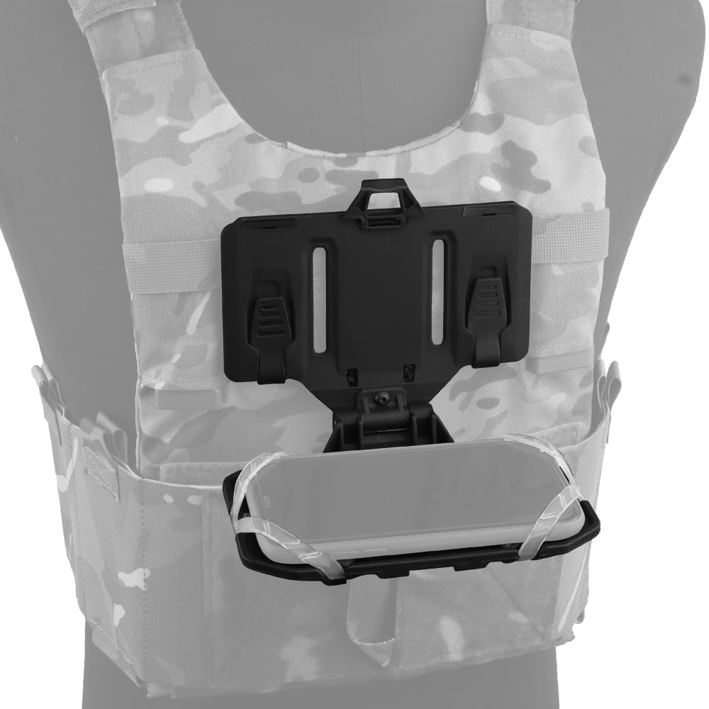 Tactical Vest Phone Holder, Universal Molle Chest Cell Phone Board Folded Navigation Board Phone Mount for Screen Size 4.7-6.7in for Vest Holder