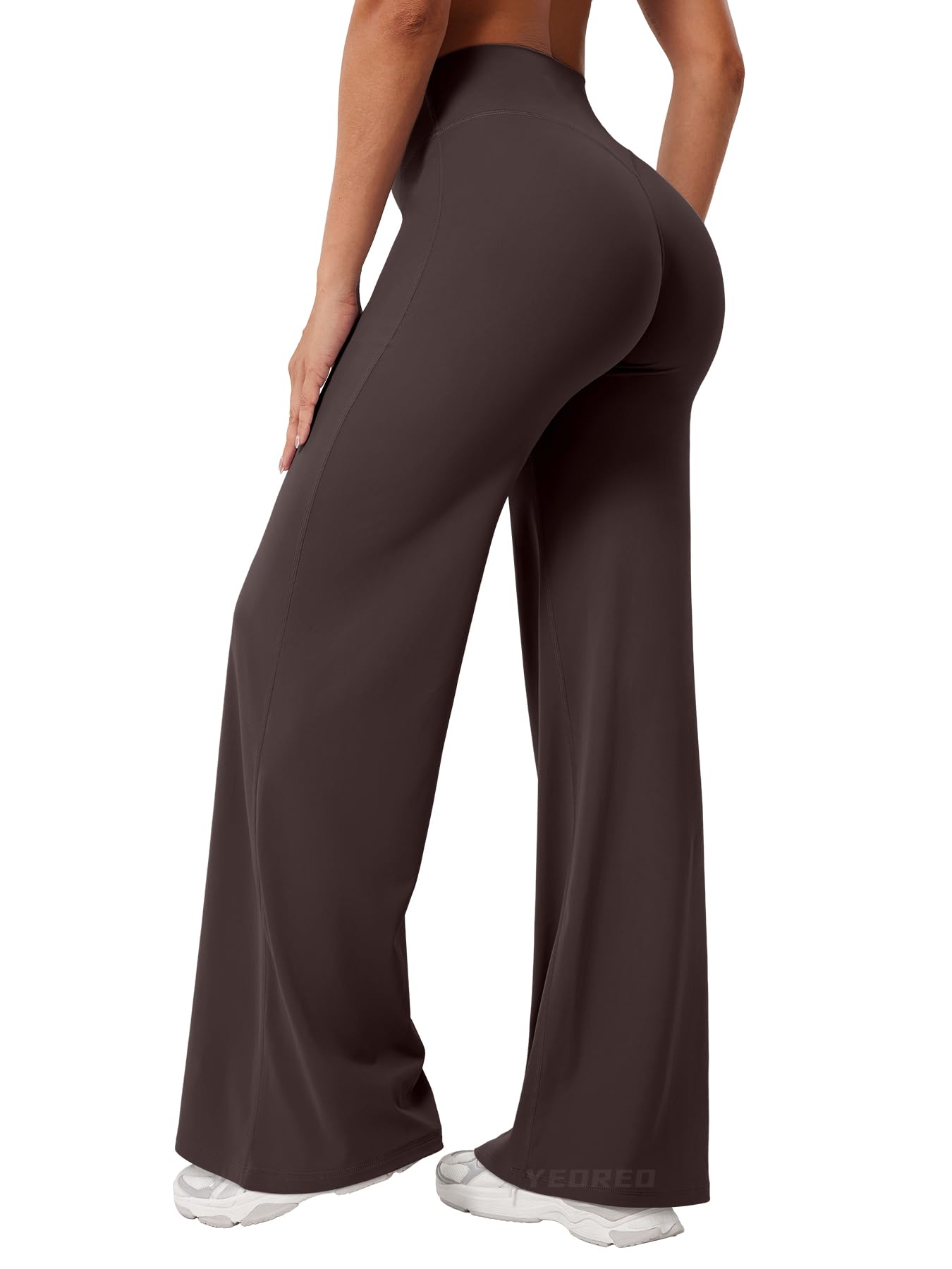 YEOREO Workout Leggings Womens No Front Seam Straight Leggings 31.5" High Waist Buttery Eddiy Gym Yoga Pants Dark Brown M