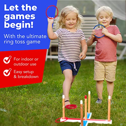 Outdoor Ring Toss Game for Kids and Family - Yard Lawn Games with Wooden Base