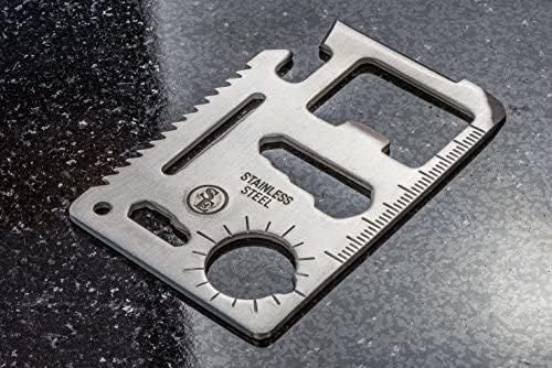 SE 11-Function Stainless Steel Survival Pocket Tool - Compact, Credit Card-Sized Multi-Tool with Leatherette Case - Ideal for Camping, Hiking, and Outdoor Activities- MT908-1