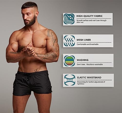 Men's Quick Dry Swim Trunks with Zipper Pockets and Mesh Lining