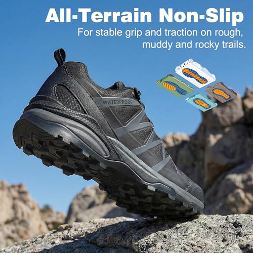 Men's Waterproof Hiking Shoes Black 12 - Lightweight TPU Non-Slip Outdoor Trekking