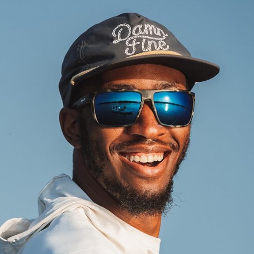 Bajio Stiltsville Polarized Sunglasses – Matte Black Frame, Blue Mirror Glass Lens, Oversized Rectangular Wrap