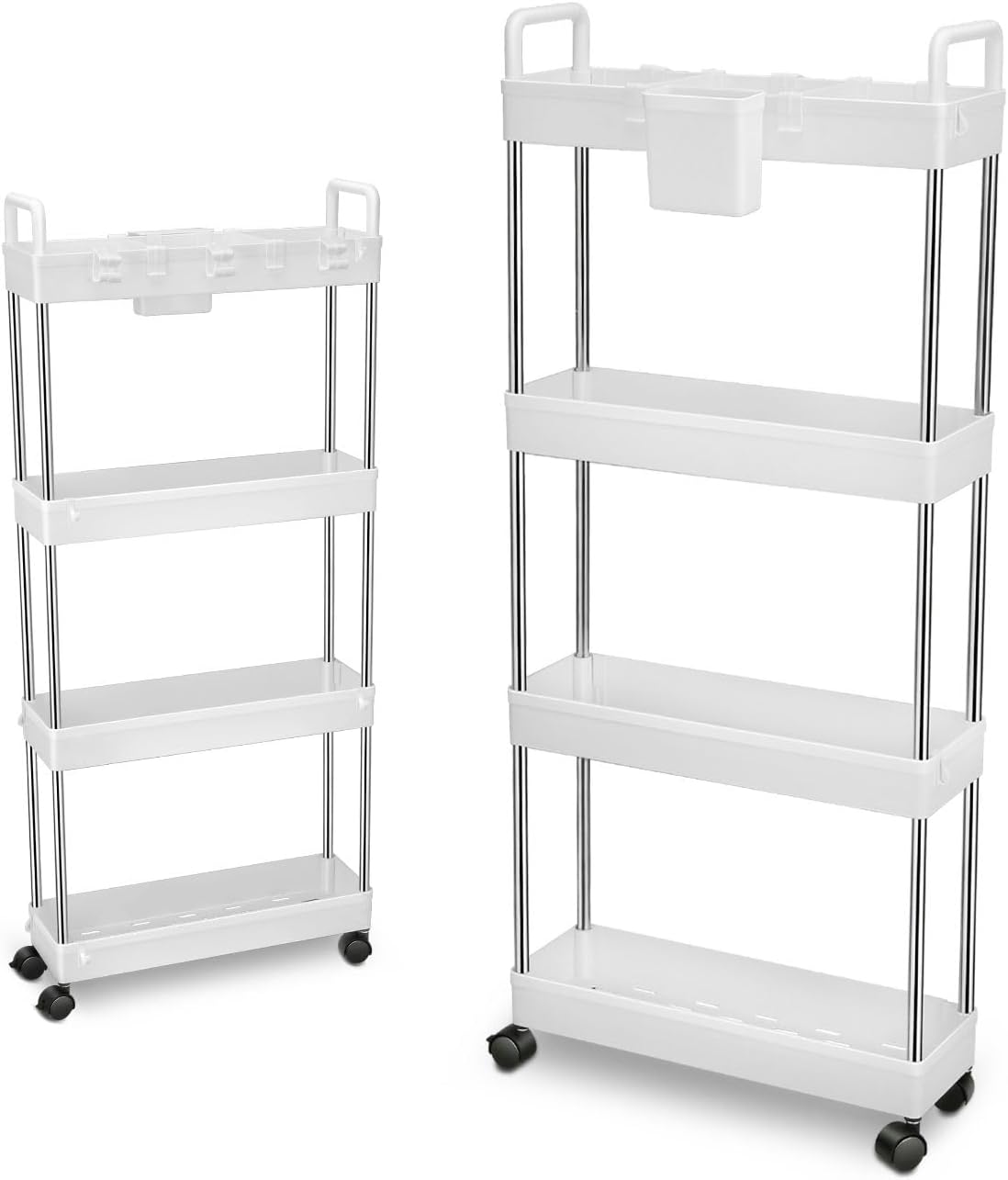 DNA MOTORING 3 Tier Slim Rolling Storage Cart, Plastic Utility Cart Organizer, Mobile Shelving Unit Utility Cart for Garage, Warehouse, Kitchen, Bathroom, Narrow Space, w/Wheel, White, TOOLS-00797-WH
