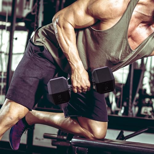 Fitvids Rubber Encased Hex Dumbbell Set Contoured Handle for Muscle Toning, Strength Building & Full Body Workout, 60LB, 100LB and 150LB Set