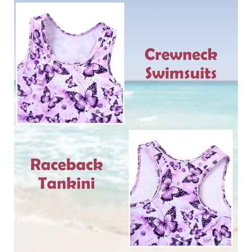 Vogseek 7-12T Girls 2-Piece Bathing Suit Sleeveless Swimsuit Tankini Sets with Shorts Skirt Swimwear