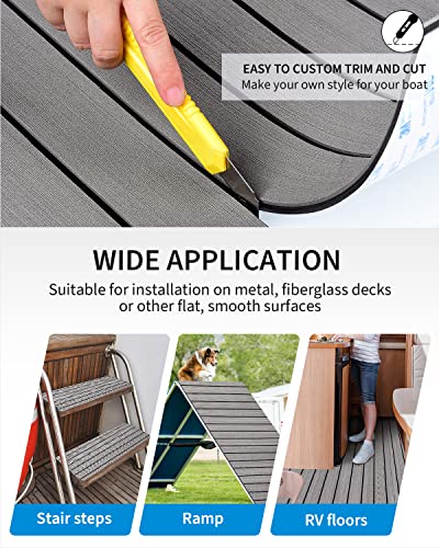 Gray Boat Flooring EVA Foam Decking Sheet 96"x16.8" with Non-Slip 3M Adhesive