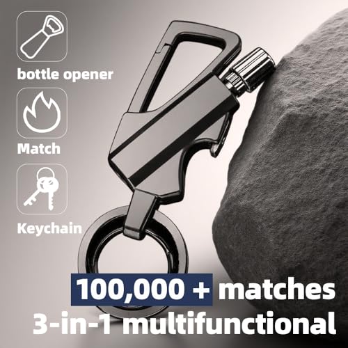 Permanent Match Bottle Opener Metal Keychain Lighter, Reusable Survival Fire Starter Lighter, Emergency Waterproof Striker Stick Kit, Great for Camping, BBQ, and Adventures (GRAY-2Pcs)