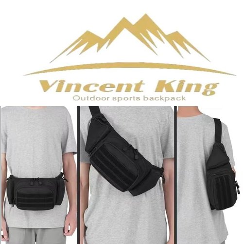 Vincent King Tactical Fanny Pack for Men, Bando Bag,Concealed Carry Fanny Pack for Men, Waist Bag,Hunting Waist Bag, CCW Fanny Pack with Molle,EDC Pouch with US Patch(Black)