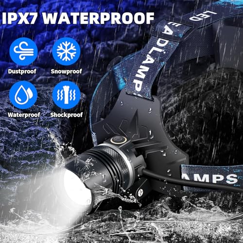 3000 Lumens Super Bright Headlamp, Rechargeable LED Head Lamp, 90 Hour Standby Head Light with 9 Modes, IPX7 Waterproof Zoom Headlamps, 125¡Æ Adjustable Headlight for Camping, Adults