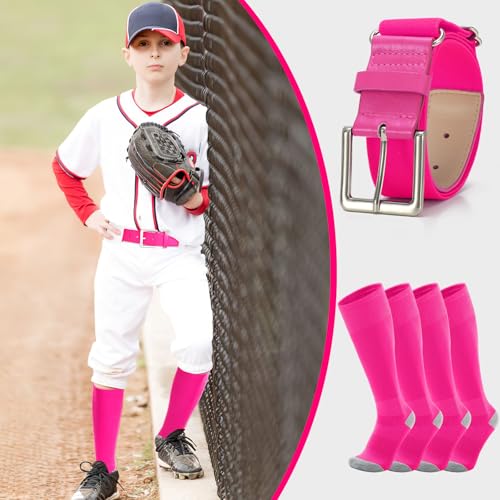 Pink Baseball Socks and Adjustable Softball Belt Set for Youth Boys