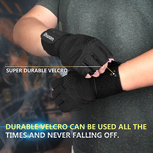 X-Small Black Ventilated Weight Lifting Gloves with Wrist Support for Men & Women