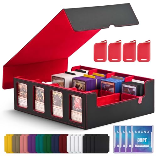 UAONO 4-Row Trading Card Storage Box with Commander Display - Black & Red