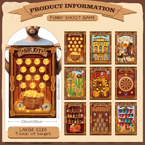 Western Shooting Targets Set - 9 Colorful Paper Targets for Cowboy Party 23x35 Inches