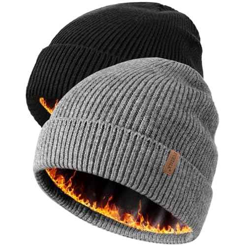 FURTALK Winter Hats for Men Women Fleece Lined Beanie Warm Knitted Outdoor Skull Cap 2 pcs