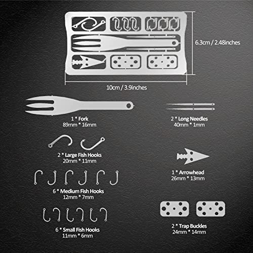 7PCS Survival Card Multitool Kit with Fishing Line & Gear for Camping and Hiking