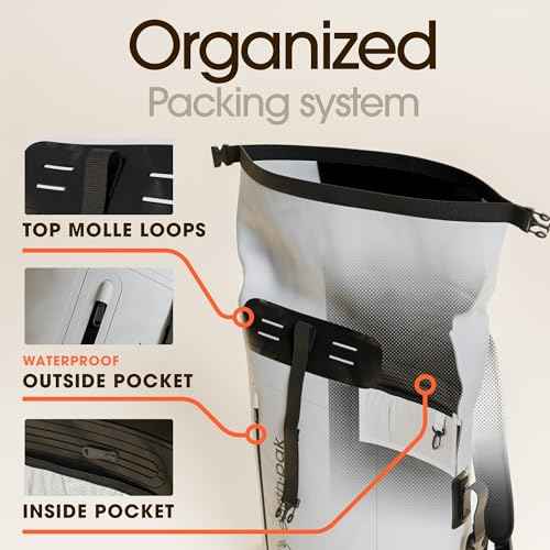 Earth Pak Waterproof Backpack - Heavy Duty Hiking Backpack - Roll-Top Closure Bag - Cushioned Dry Bag Waterproof Phone Case