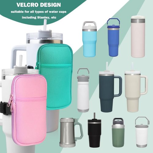 Vidotim Water Bottle Pouch for Stanley Accessories, Running Water Bottle Handheld Caddy Compatible with kinds of Tumbler, Gym Water Bottle (2, Green+Pink, Longer)