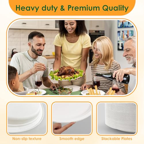 Off-White 12.5 Inch Compostable Paper Plates - 50 Pack Eco-Friendly Bagasse Platters