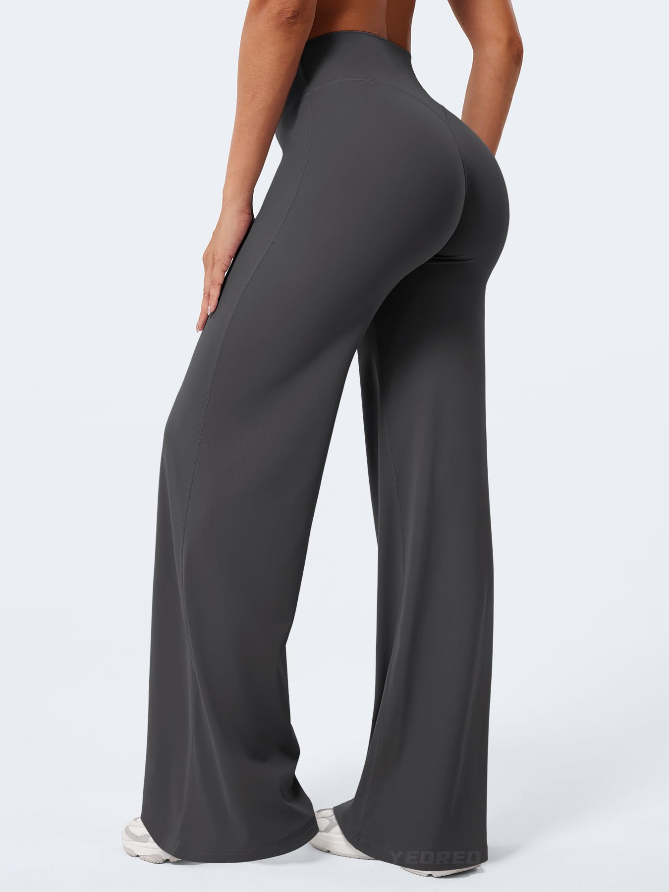 YEOREO Workout Leggings Womens No Front Seam Straight Leggings 33" High Waist Buttery Eddiy Gym Yoga Pants Dark Gray XS