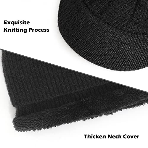 TAGVO Winter Knitted Balaclava Beanie Hat - Warm Cycling Ski Mask, Women Windproof Hood, Heavyweight Thermal Fleece - Medium / Black