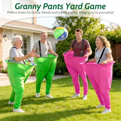 Outdoor Granny Pants Yard Game Set with 2 Pairs, Bouncy Balls & Pump - Yellow & Blue / 2
