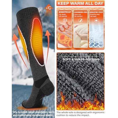 Hylaea Merino Wool Ski Socks, Cold Weather Socks for Snowboarding, Snow, Winter, Thermal Knee-high Warm Socks, Hunting