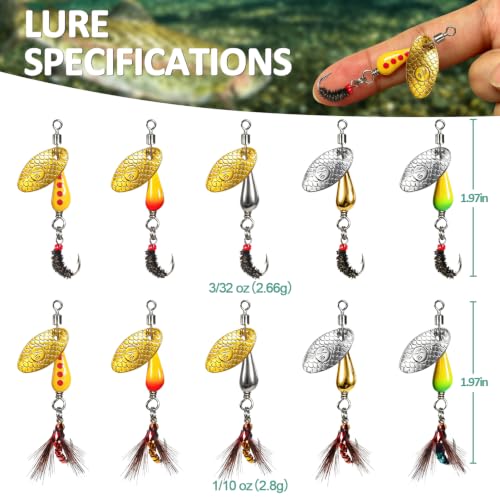 10Pcs Trout Spinner Flies Fishing Lures Set with Single Hooks