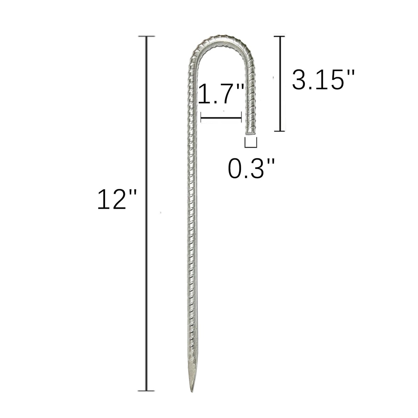J Hook Heavy Duty Galvanized Reinforced Ground Nails - Outdoor Canopy Tent & Gardening Ground Anchor (12)