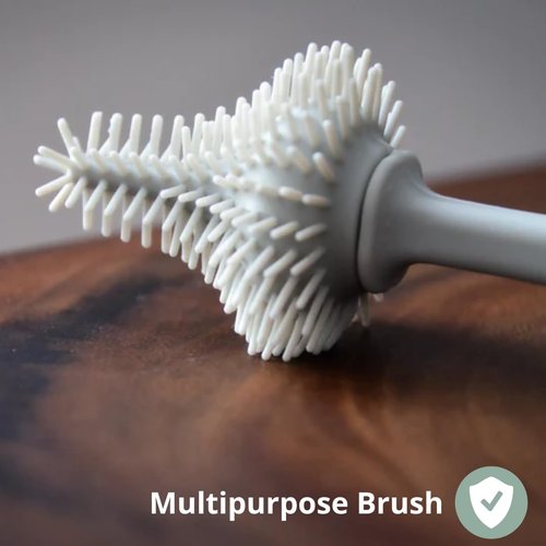 Silicone Bottle Cleaning Brush Easy Grip Handle - Cleaner Brush for Reusable Pouches - Bristle Baby Feeding Bottle Cleaning Brush & Nipple Cleaner - Washer Baby Bottle Brush | Baby Travel Essentials
