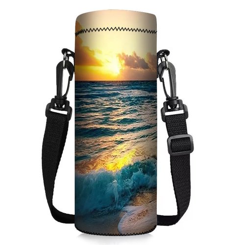 ToLuLu Water Bottle Holder Bag Case, Insulated Neoprene Water Bottle Holder Cover 750ML 25OZ with Adjustable Shoulder Strap, Sling Bag Sleeve Pouch For Hydroflask Stanley Iceflow, Sunset Beach