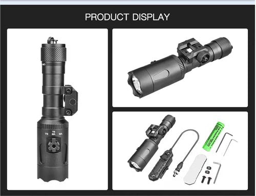 SLMID Laser Light Combo, 1200 Lumens Tactical Flashlight with Double Pressure Switch, 3 Programmable Modes, Green Beam Sight and Picatinny Mounted