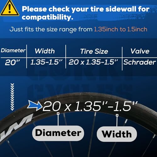 20 Inch Bike Inner Tube 2 Pack - Butyl Rubber, Schrader Valve 32mm, Fits 1.35-1.5 Tires