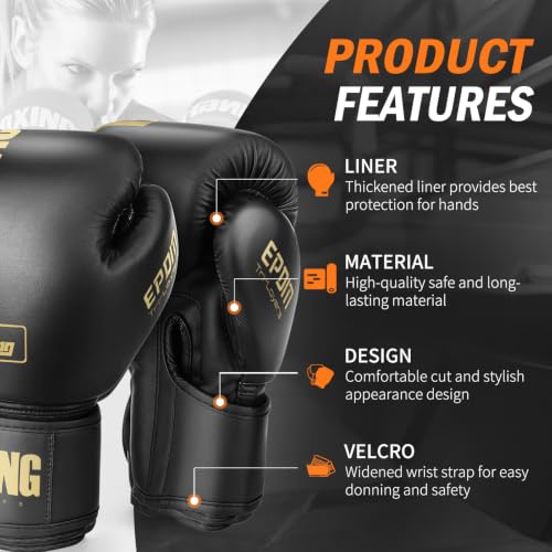 Boxing Gloves for Men Women Adults 12oz Gold Sparring & Training Gloves