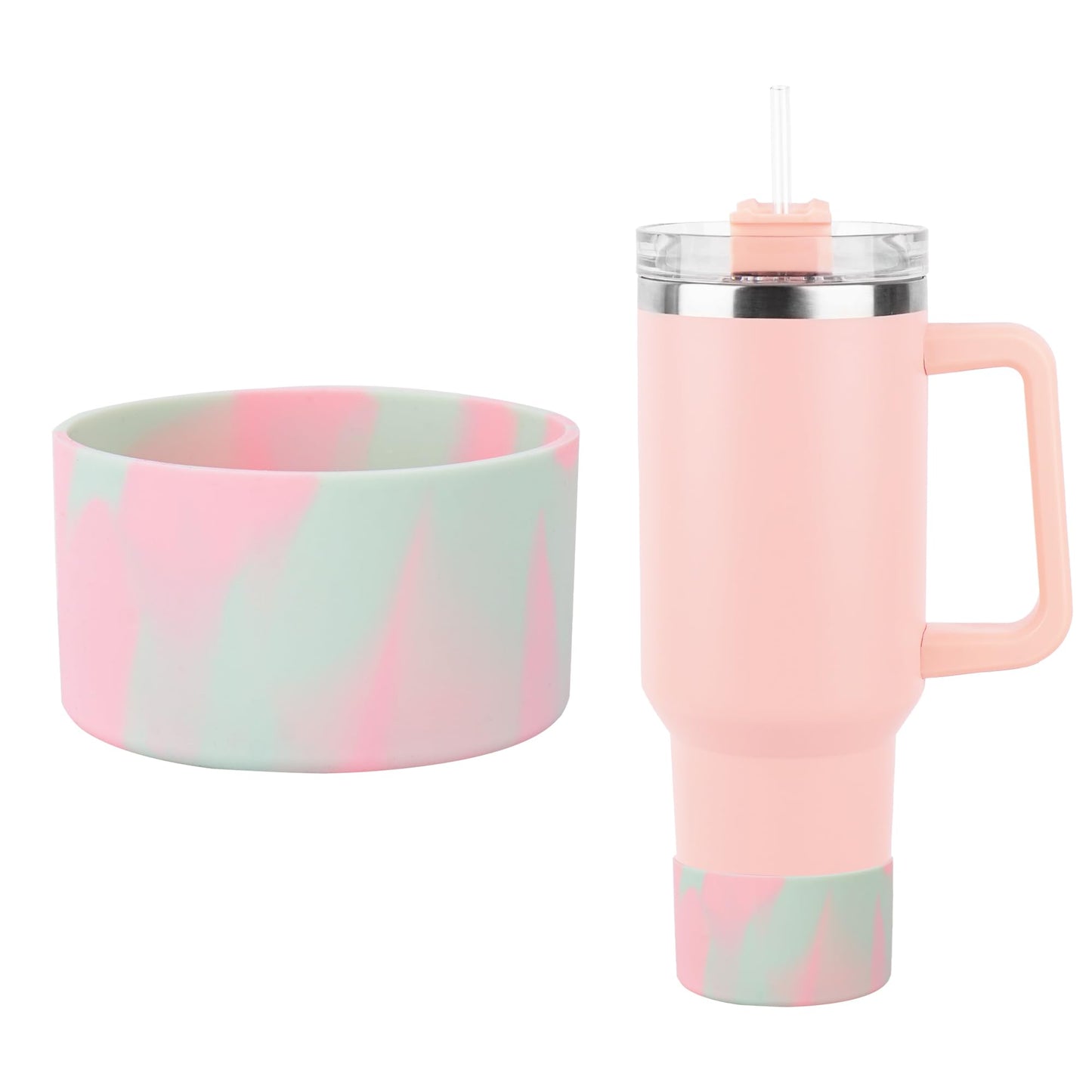Jasenna Protective Silicone Boot for Stanley Quencher H2.0 40 oz & IceFlow Flip 20 oz 30 oz and hydroflask 12-24 oz, Anti-Slip Bottle Bottom Sleeve Cover(1-Pink Green)