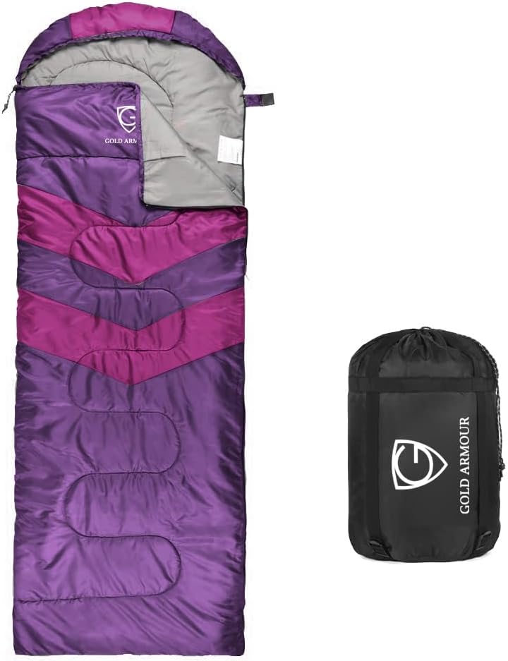 Gold Armour Sleeping Bags for Adults Cold Weather & Warm - Backpacking Camping Sleeping Bag for Kids 10-12, Girls, Boys - Lightweight Compact Camping Essentials Gear Accessories, Left Zipper