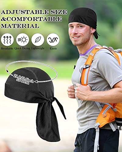Foaincore 8 Pack Do Rags for Men Black Simple Style Outdoor Cycling Headwear